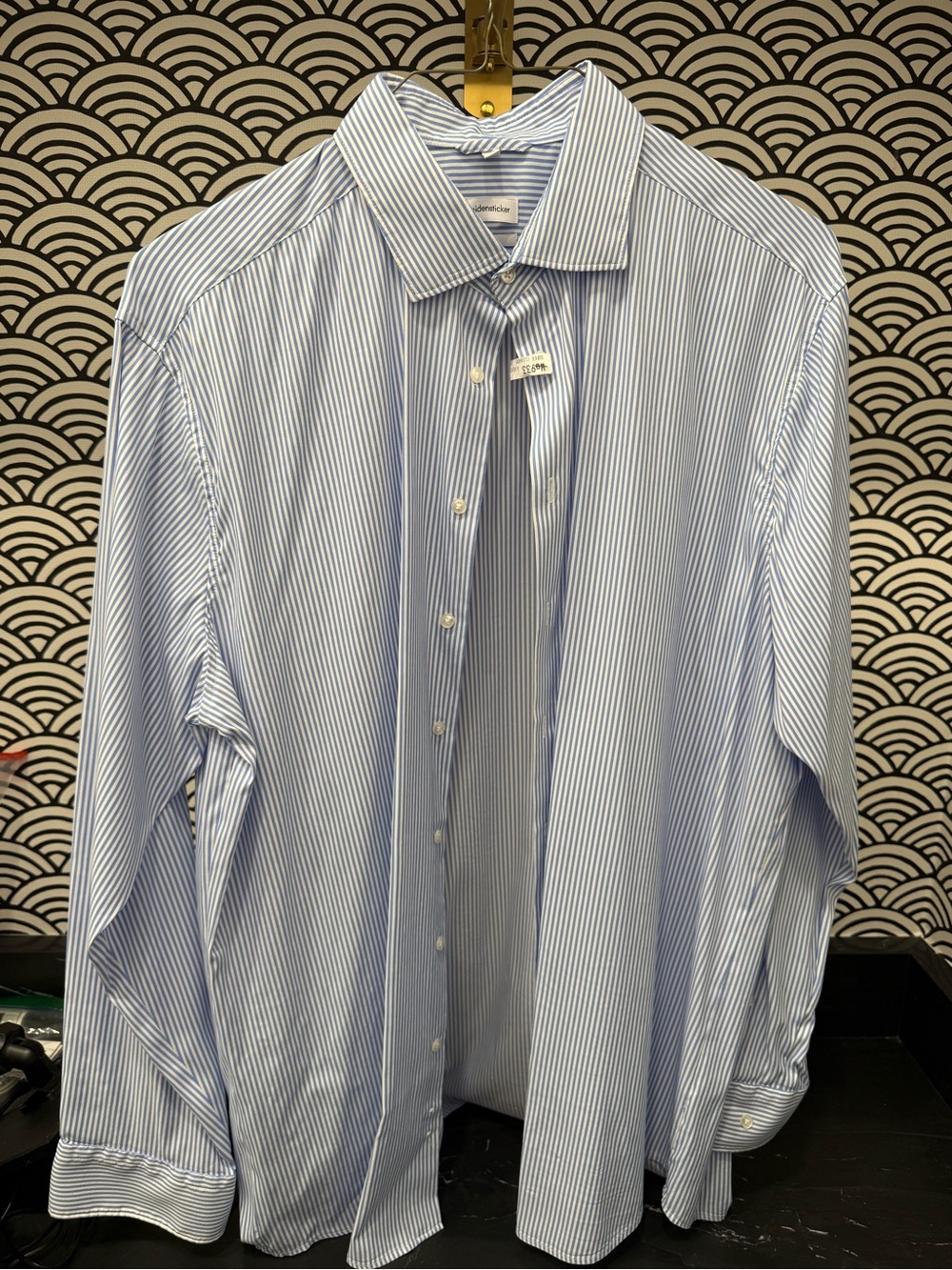 Men's Seidensticker Blue and White Stripe Dress Shirt - Classic Point Collar XL